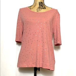 T.la Anthro Pink Silver Polka Dot Top XS